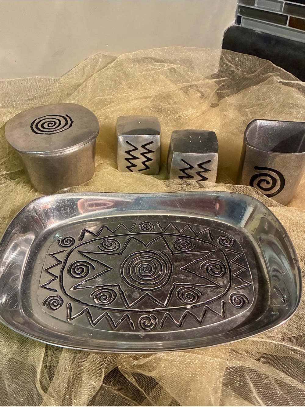 Wilton Armetale Silver Decorative Serving Tray and Accessories